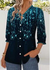 Ombre Tummy Coverage Navy 3/4 Sleeve V Neck Blouse