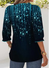 Ombre Tummy Coverage Navy 3/4 Sleeve V Neck Blouse