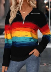 Multi Stripe Print Tummy Coverage Long Sleeve Sweatshirt