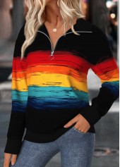 Multi Stripe Print Tummy Coverage Long Sleeve Sweatshirt