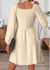 Tummy Coverage Beige Short Long Sleeve V Neck Dress