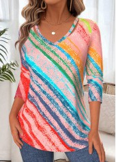 Geometric Print Tummy Coverage Multi Color T Shirt