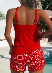 Mid Waisted Paisley Print Tummy Coverage Red Tankini Set