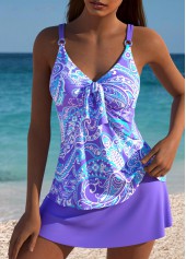 Mid Waisted Paisley Print Tummy Coverage Purple Tankini Set