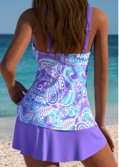 Mid Waisted Paisley Print Tummy Coverage Purple Tankini Set