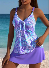 Mid Waisted Paisley Print Tummy Coverage Purple Tankini Set