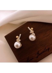 Golden Pearl Bow Design Alloy Earrings