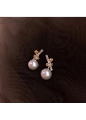 Golden Pearl Bow Design Alloy Earrings