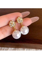 Golden Alloy Round Pearl Design Earrings