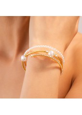Golden Round Pearl Beaded Design Bangle