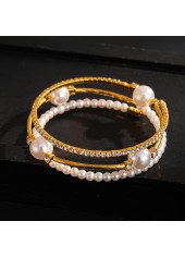 Golden Round Pearl Beaded Design Bangle