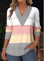 Striped Tummy Coverage Multi Color Long Sleeve T Shirt