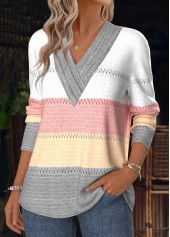 Striped Tummy Coverage Multi Color Long Sleeve T Shirt