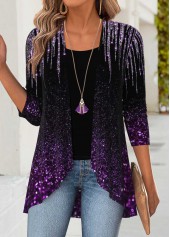 Ombre Tummy Coverage Purple Long Sleeve Lightweight Cardigan