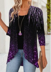 Ombre Tummy Coverage Purple Long Sleeve Lightweight Cardigan