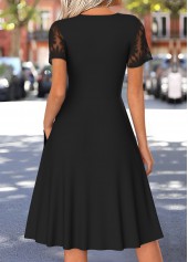 Tummy Coverage Black Short Sleeve V Neck Dress