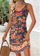 Tribal Print Multi Color Short Sleeveless Scoop Neck Dress