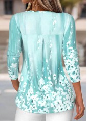 Floral Print Tummy Coverage Cyan Long Sleeve T Shirt