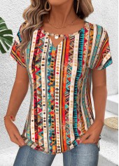 Tribal Print Tummy Coverage Multi Color T Shirt