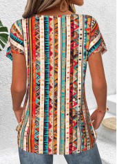 Tribal Print Tummy Coverage Multi Color T Shirt