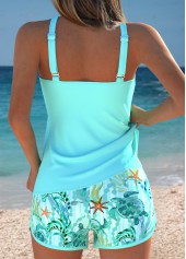 Plus Size Mid Waisted Cyan Tummy Coverage Tankini Set