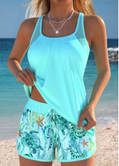 Plus Size Mid Waisted Cyan Tummy Coverage Tankini Set
