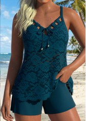 Mid Waisted Pocket Peacock Blue Tankini Set