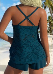 Mid Waisted Pocket Peacock Blue Tankini Set