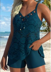Mid Waisted Pocket Peacock Blue Tankini Set