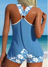 Mid Waisted Floral Print Circular Ring Tankini Set
