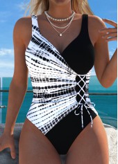Tie Dye Print Pull On Black One Piece Swimwear