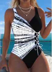 Tie Dye Print Pull On Black One Piece Swimwear