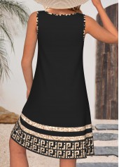 Tribal Print Tummy Coverage Black Sleeveless Round Neck Dress