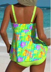 Neon Green Floral Print Tummy Coverage Tankini Set