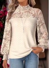 Tummy Coverage Beige Long Sleeve High Neck Blouse