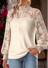 Tummy Coverage Beige Long Sleeve High Neck Blouse