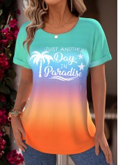 Ombre Tummy Coverage Multi Color Short Sleeve T Shirt