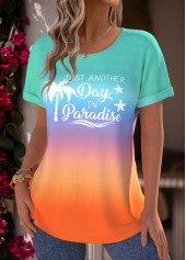 Ombre Tummy Coverage Multi Color Short Sleeve T Shirt