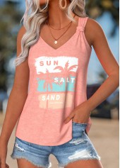 Tropical Plants Print Tummy Coverage Dusty Pink Tank Top