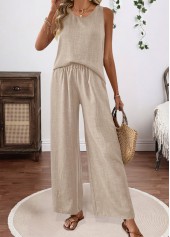 Tummy Coverage Light Camel Sleeveless Round Neck Top