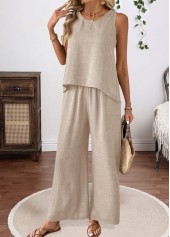 Tummy Coverage Light Camel Sleeveless Round Neck Top