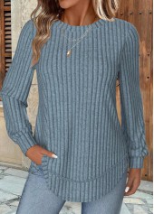 Dusty Blue Long Sleeve Round Neck Sweatshirt