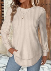 Beige Long Sleeve Round Neck Sweatshirt