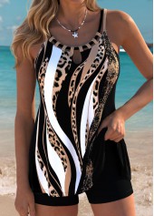 Leopard Tummy Coverage Dark Coffee Tankini Top-No Bottom
