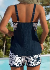 Mid Waisted Tropical Plants Print Tummy Coverage Tankini Set