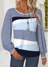 Geometric Print Tummy Coverage Blue Long Sleeve T Shirt