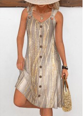 Dazzle Colorful Print Tummy Coverage Gray Brown Sleeveless Dress