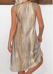 Dazzle Colorful Print Tummy Coverage Gray Brown Sleeveless Dress