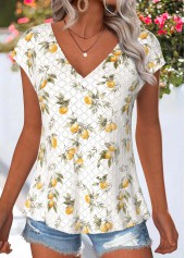 Plants Print Tummy Coverage Light Yellow T Shirt