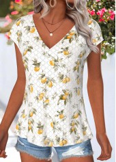 Plants Print Tummy Coverage Light Yellow T Shirt